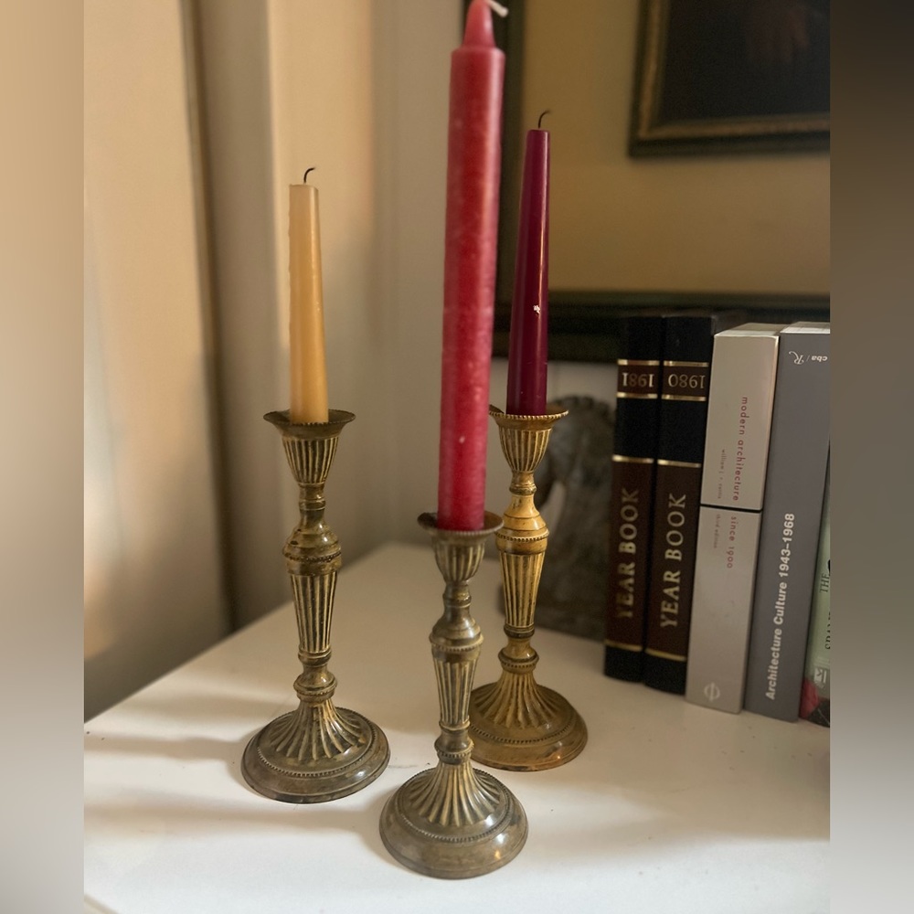 Vintage Set of 3 Brass Hosley Candle Holders